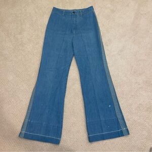 60s Vintage Denim Jeans Stripe Low Rise Bellbottoms With Talon Zipper Size 28x30